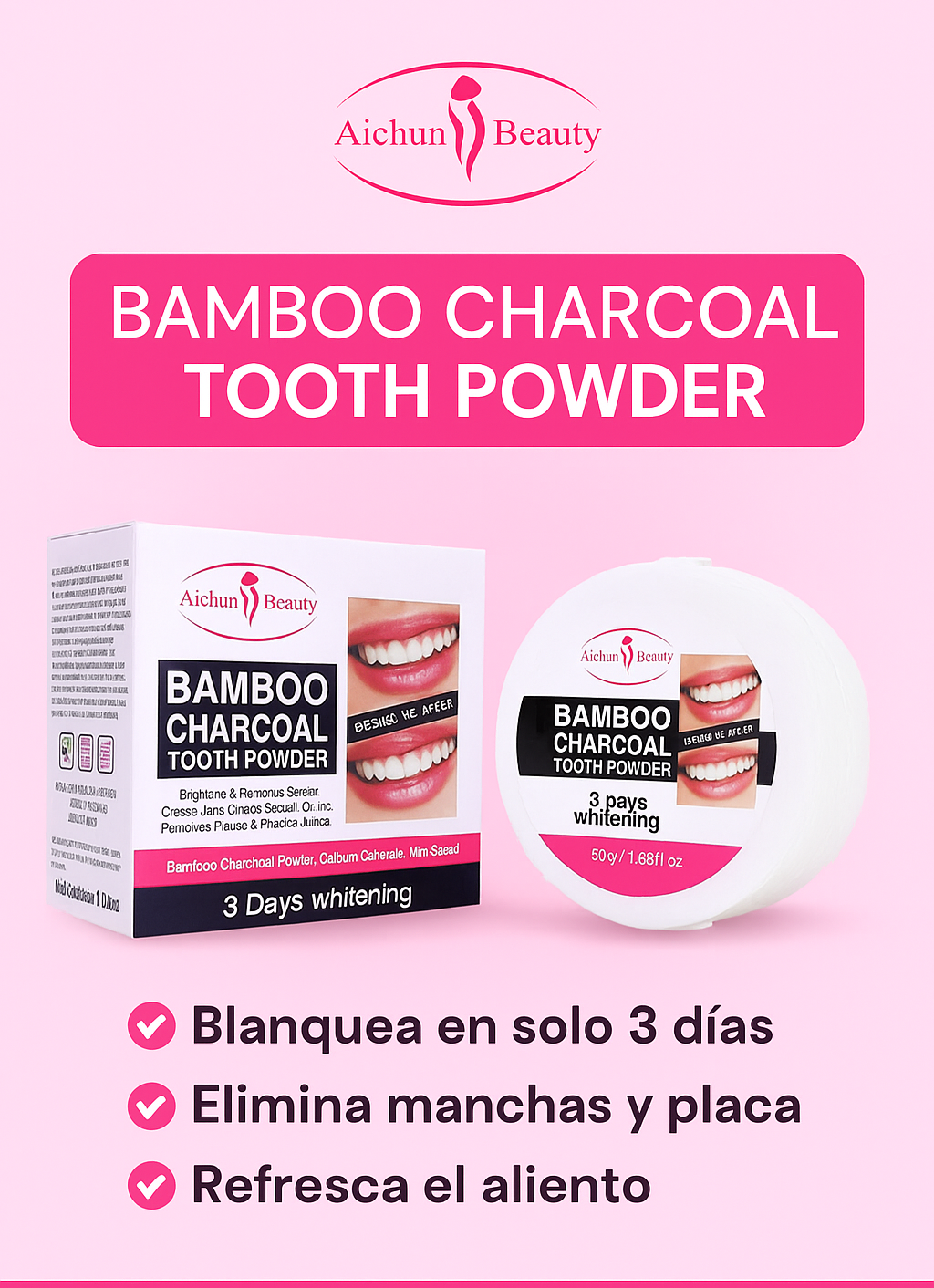 ✨ Aichun Beauty – Polvo Dental Blanqueador de Carbón de Bambú 50g ✨